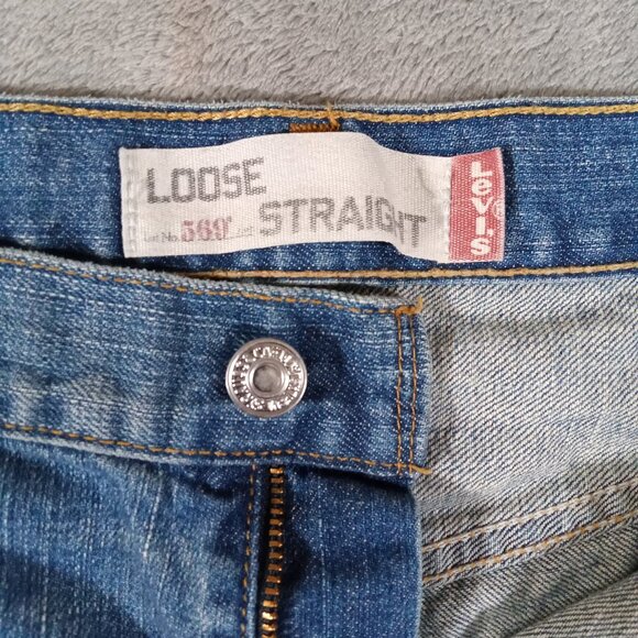 Levis 569 Jeans Men 37x31, Tag 36x32  Blue Denim Loose Straight 100% Cotton - Picture 4 of 12